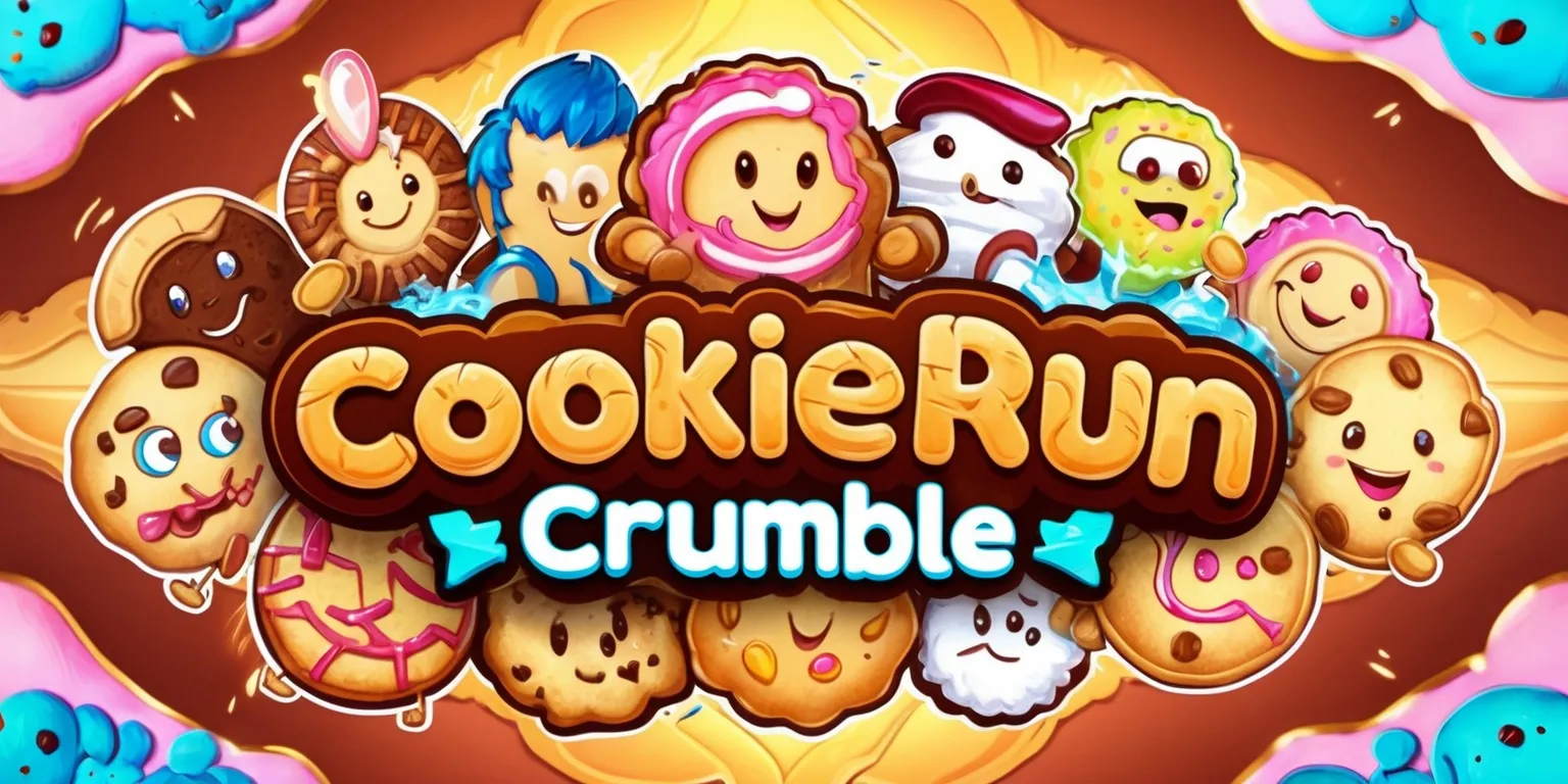 A vibrant and colorful digital illustration of the CookieRun game Crumble, featuring a diverse cast of cookie characters with unique facial features and attributes, set against a warm and inviting background with golden brown and creamy white hues, the cookies are posed in dynamic and playful stances, with bold lines and textures, the overall style is reminiscent of a fantasy adventure game, with intricate details and patterns, the color palette is bright and pastel, with accents of deep blue and pink, the composition is balanced and energetic, with a sense of movement and excitement, the cookies are showcased in a celebratory and triumphant manner, with a sense of joy and wonder.